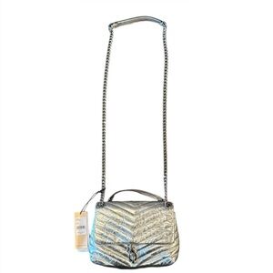 Rebecca Minkoff Edie Silver Convertable Chain Strap Quilted Crossbody Bag NWT